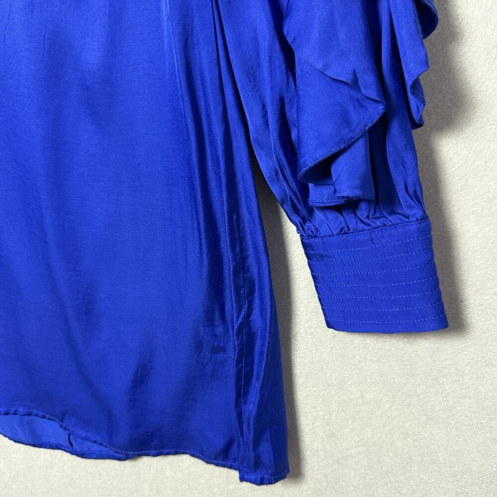 Farm Rio Mini Dress Bright Blue Open Back Ruffled Long Sleeve Women’s M - Picture 3 of 16